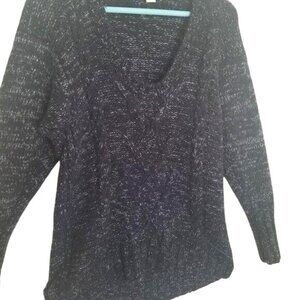 Michael Kors Black & Gray V-Neck knit Sweater Women's oversized XS Wool Blend